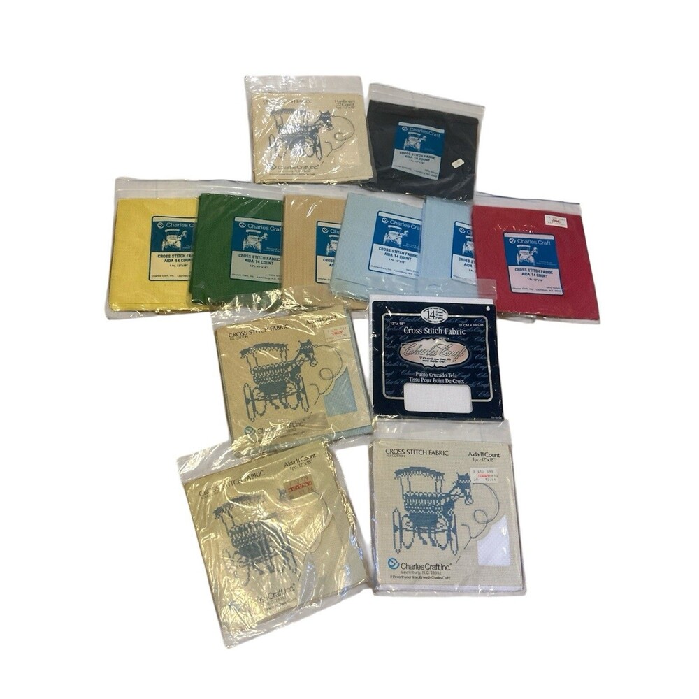 Lot Of 12 Charles Craft, Inc. Cross Stitch Fabrics Various Counts  See Descrip